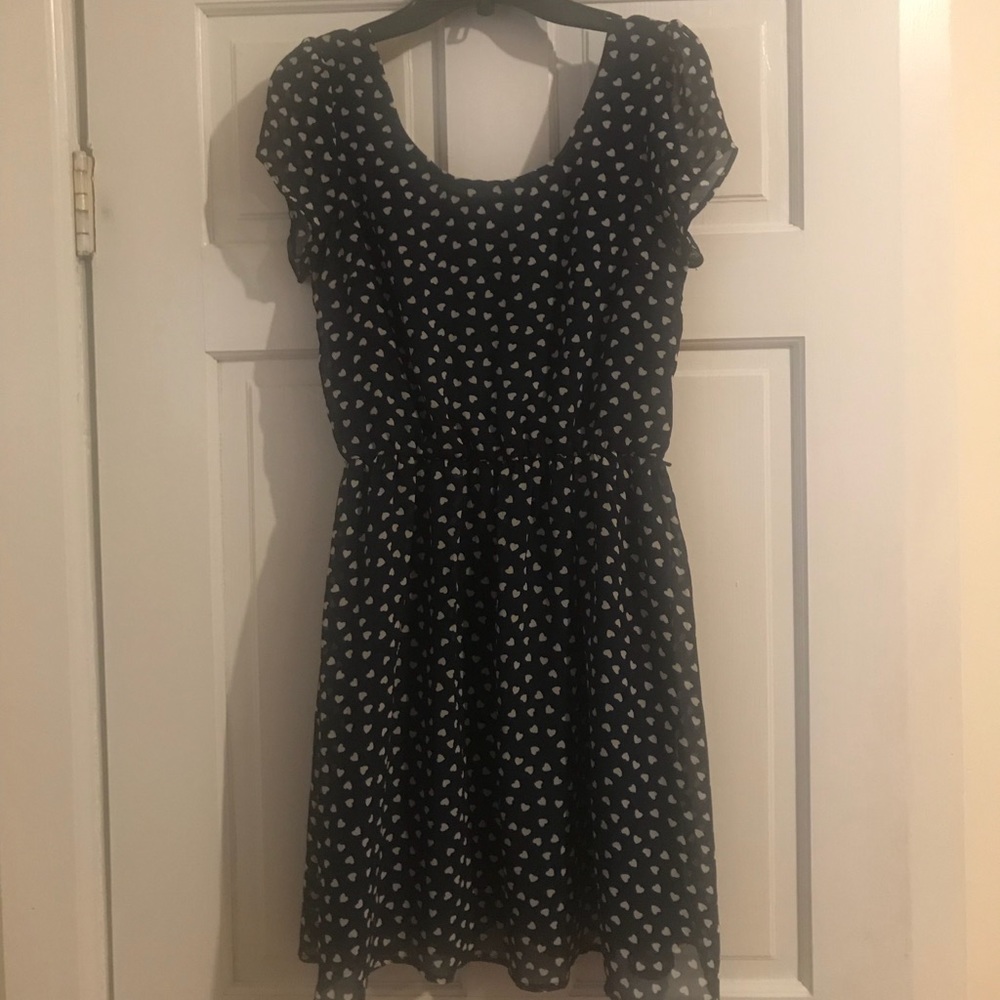 Doe & Rae Navy Dress with Heart Pattern - Size Sm.